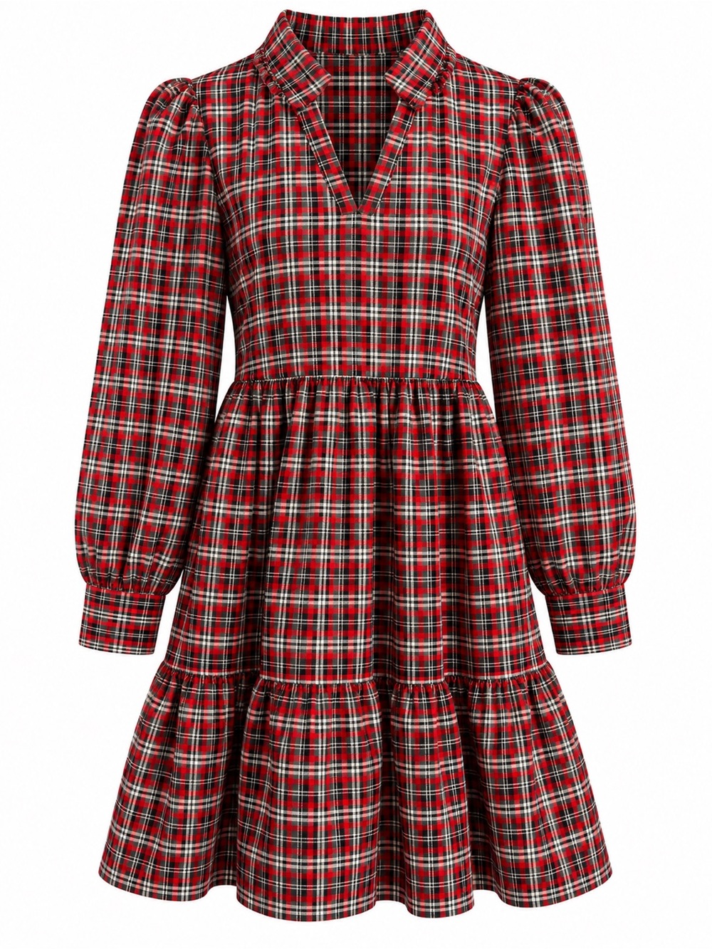 Victoria Dunn Red Tartan Plaid Tiered Dress – Women’s XS